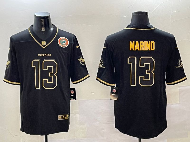 Men Miami Dolphins 13 Marino Black Gold Throwback 2024 Nike Limited NFL Jersey style 2